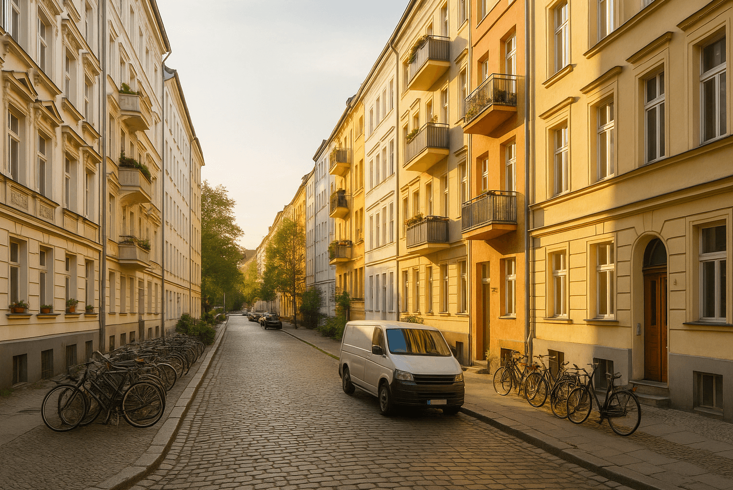 Wohnstraße in Berlin-Neukölln mit sanierten Fassaden